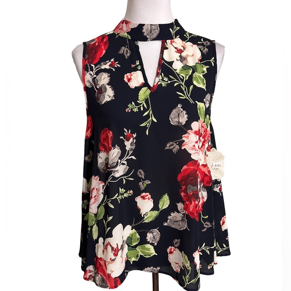 Altar'd State Black Red Floral Keyhole Blouse